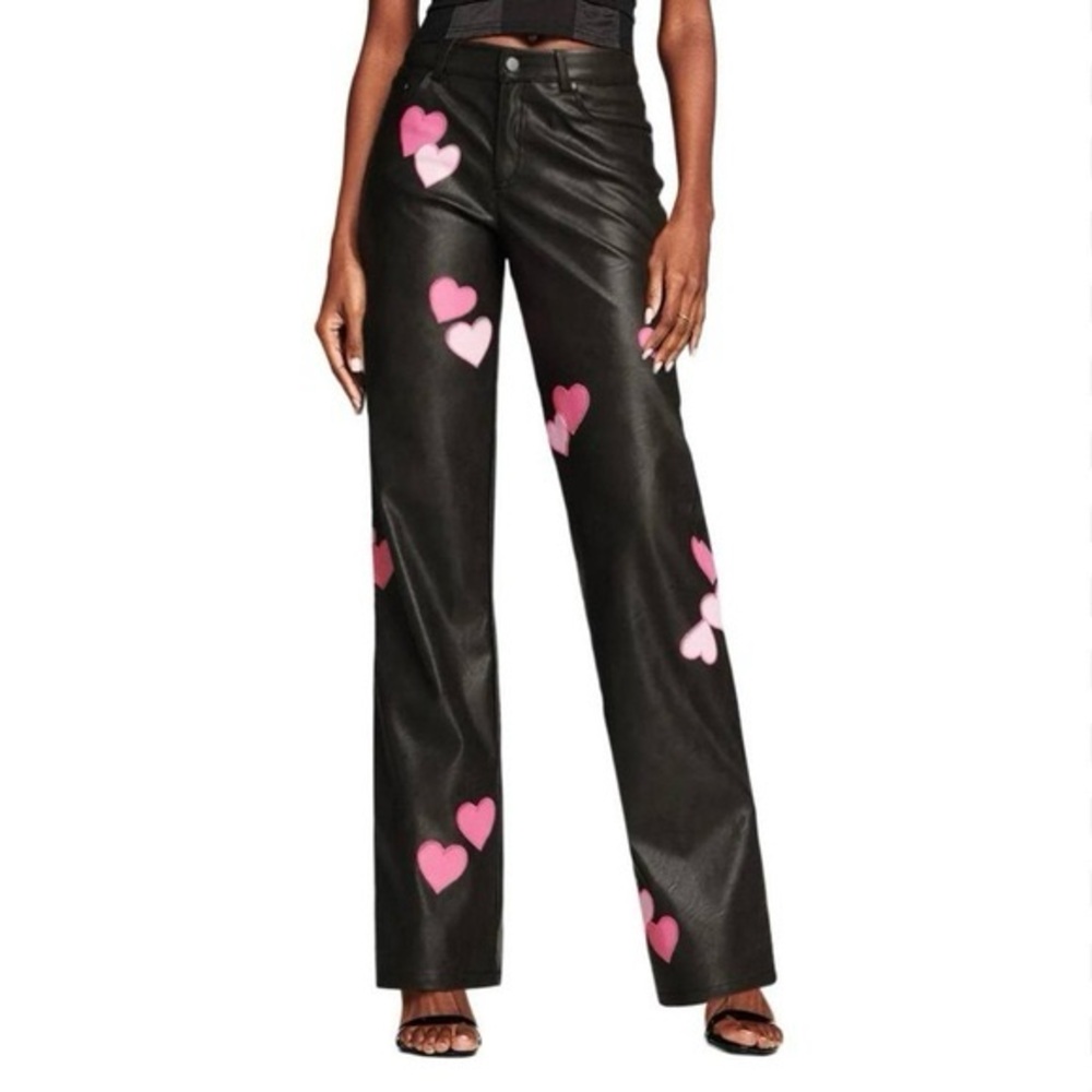 NWOT I.AM.GIA Dixxi Pant (Black Faux Leather & Heart Patches)